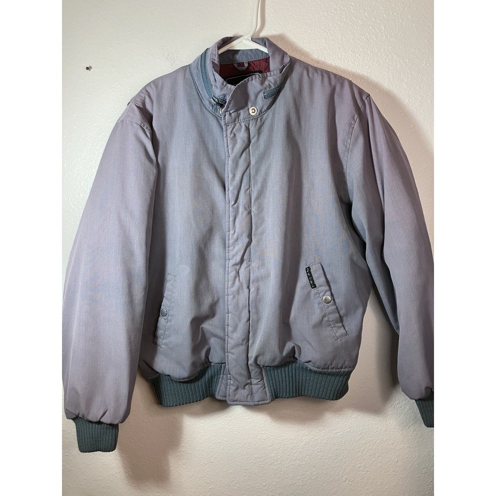 Vintage Peter England Jacket Mens Large Purple Gray Racer Bomber 80s Logo Moto